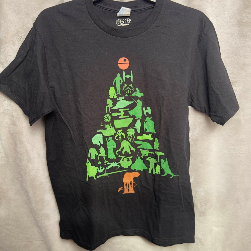 Star Wars Christmas Tree Graphic T-Shirt Black Holiday Tee‎ Men's Size M